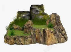 高原石堆石块绿草素材