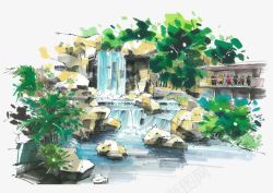 聚宝盆山水油画手绘景区高清图片