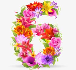 潮流花朵素材矢量素材时尚花纹花朵鲜花数字6矢量图高清图片