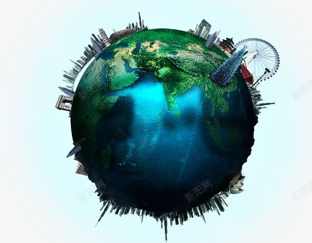 地球psd免抠素材_新图网 https://ixintu.com 低碳生活 公益广告 圆点 地球 平面气泡 建筑 抽象树叶 抽象氧气 绿色风格设计模板 节能减排