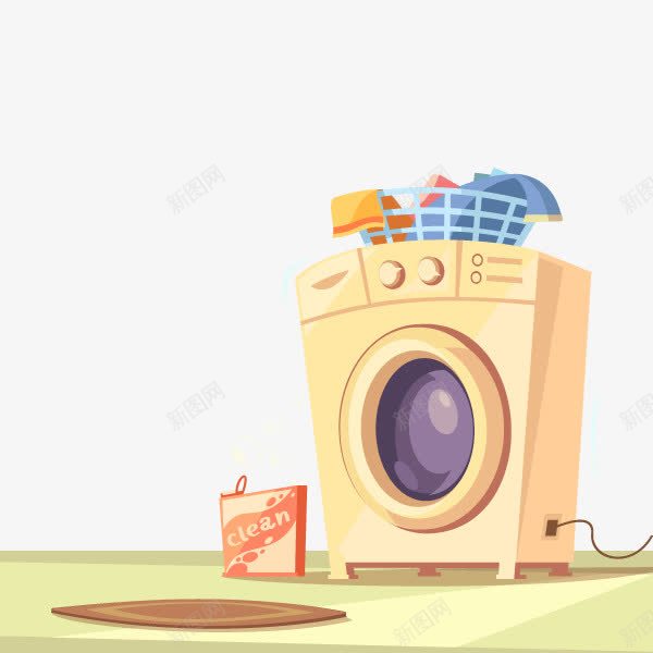 洗护用品png免抠素材_新图网 https://ixintu.com 地板 洗衣机 洗衣篮子 洗衣粉 脏衣服