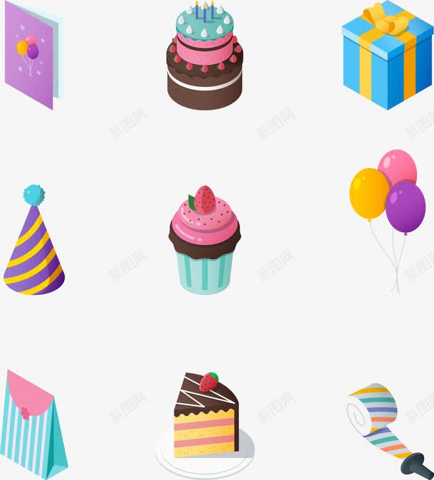 手绘卡通生日派对png免抠素材_新图网 https://ixintu.com 卡通 彩色气球 手绘 生日派对 礼物 纸杯蛋糕 蛋糕