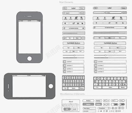 苹果手机操作界面黑白线稿图标图标