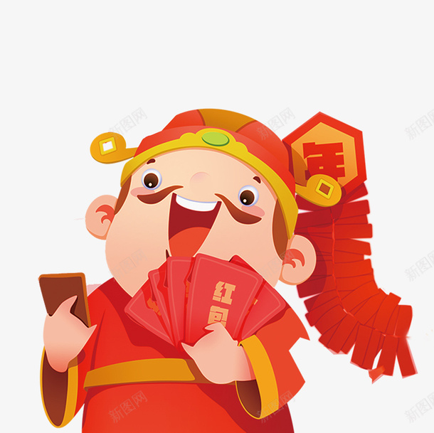 卡通财神发红包简图png免抠素材_新图网 https://ixintu.com 卡通 喜庆 开心的 手绘图 新年 春节 红包 财神