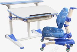 蓝色桌椅蓝色可升降学生专用套桌高清图片