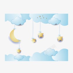 蓝色的树木卡通童趣梦幻云朵背景装饰高清图片