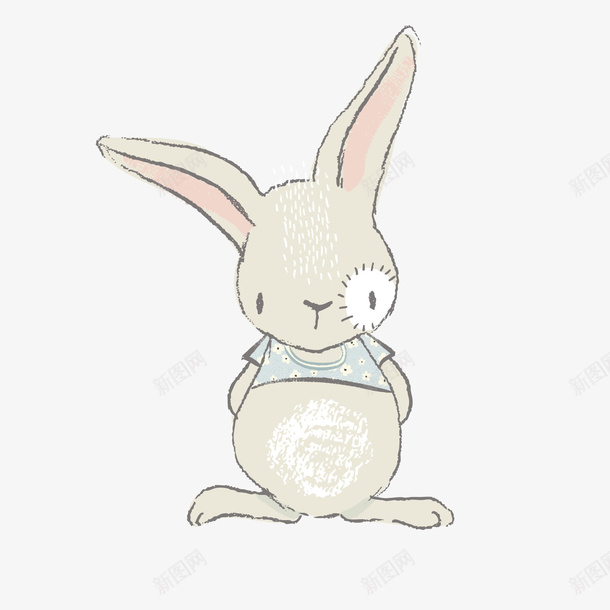 灰色兔子唯美手绘png免抠素材_新图网 https://ixintu.com 兔子简笔画 卡通 唯美 小动物 小清新 手绘 灰色兔子 背着手 蓝色短袖