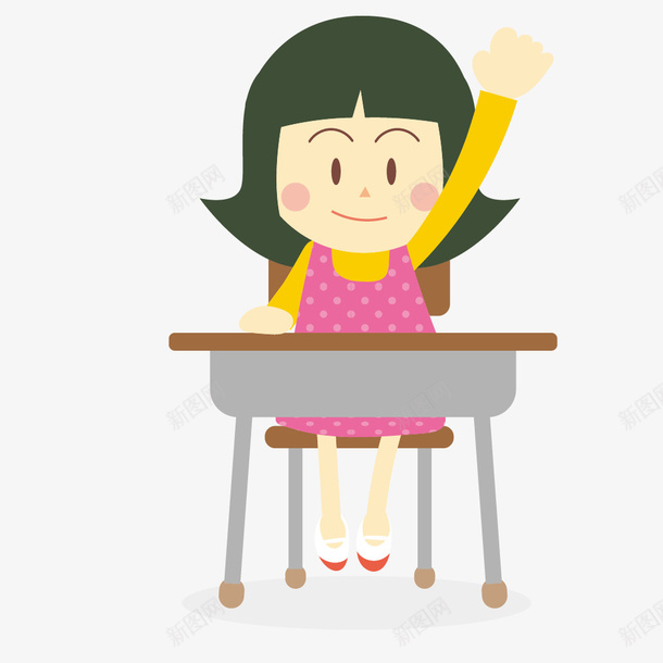 上课举手的卡通女孩png免抠素材_新图网 https://ixintu.com 举手发言 人物 卡通 女孩 学生 课堂 课桌 高举手臂