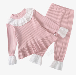粉色睡衣儿童公主花边长袖睡衣高清图片