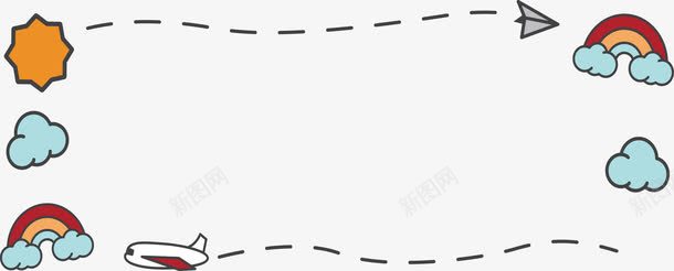 彩虹云朵边框png免抠素材_新图网 https://ixintu.com 小清新 彩虹边框 手绘云朵 矢量png 虚线 虚线边框