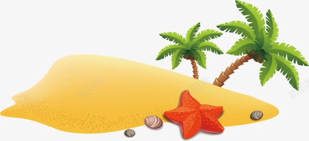 沙滩椰树卡通沙滩海星png免抠素材_新图网 https://ixintu.com 卡通 椰树 沙滩 海星