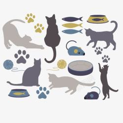 狗狗食盆卡通猫咪和玩具高清图片