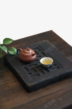 木托盘绿色植物紫砂茶具禅文化素材