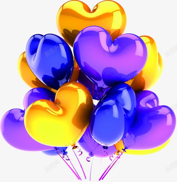 一簇黄色紫色气球png免抠素材_新图网 https://ixintu.com 气球 紫色 黄色