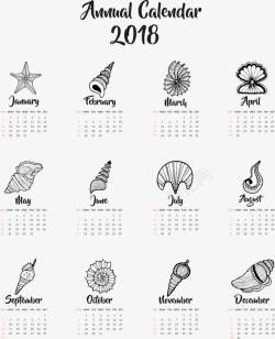 12种贝壳各种各样的贝壳日历模板高清图片