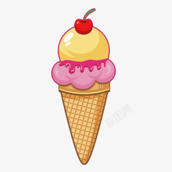 樱桃味果冻手绘卡通美味甜筒高清图片