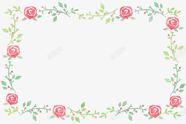 装饰花环png免抠素材_新图网 https://ixintu.com 卡通 叶子 红色 绿色 花朵 花环 藤蔓 长方形