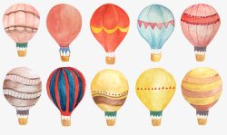 热气球小清新手绘水彩热气球高清图片