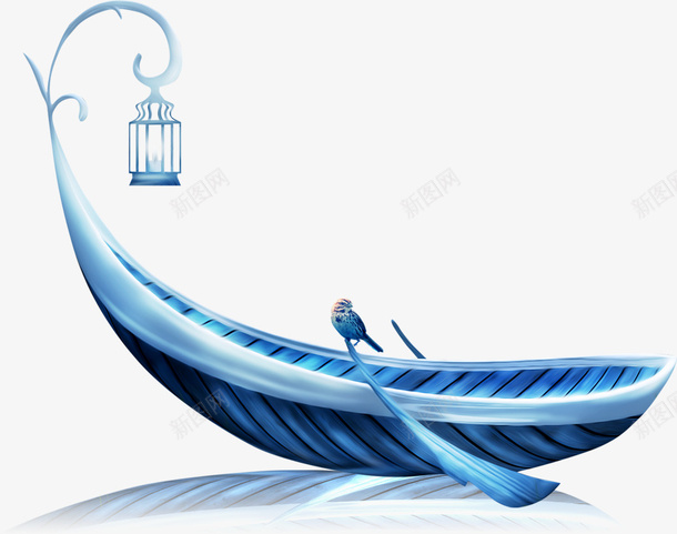 卡通手绘蓝色的小船png免抠素材_新图网 https://ixintu.com 创意 动漫动画 卡通手绘 唯美 简约 蓝色的小船