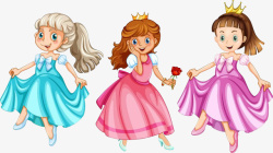 穿裙子的公主三位卡通小公主高清图片