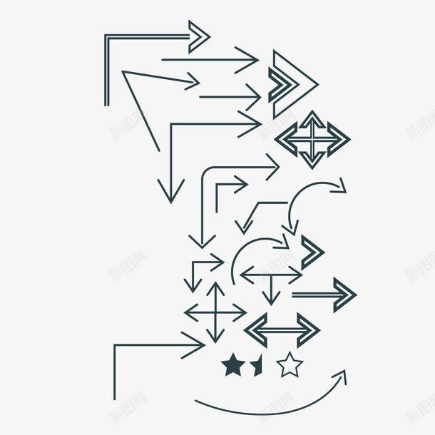 手绘箭头png免抠素材_新图网 https://ixintu.com 三个方向 向上 向下 商务 圆弧 手绘 箭头 线稿