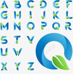 英文字母样式蓝色字母叶子字母高清图片
