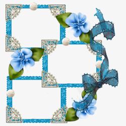 创意欧式复古蓝色花卉植物边框素材