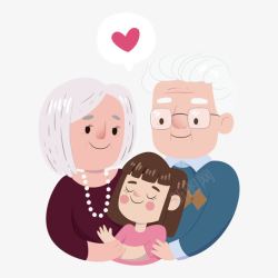 爷爷与孙女手绘幸福家人高清图片
