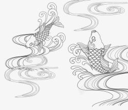 手绘日式菜肴图案线条水纹鲤鱼图案高清图片