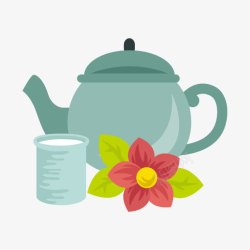手绘茶壶茶杯养生之道素材