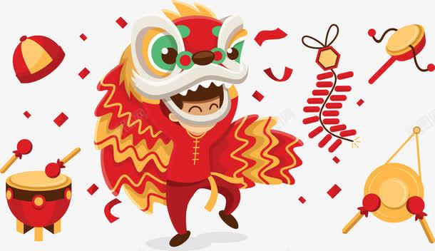中国舞狮表演png免抠素材_新图网 https://ixintu.com 中国 喜庆 庆祝 彩绘舞狮 新年 热闹 矢量素材 红色 舞狮 表演