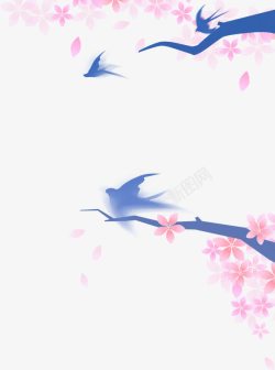 创意水彩手绘燕子回巢花朵素材