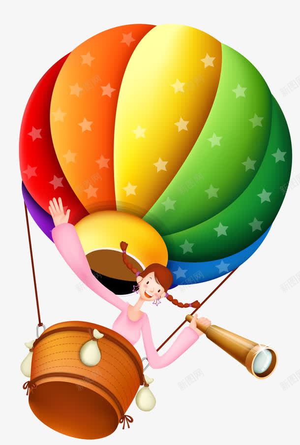 卡通女孩热气球上看望远镜png免抠素材_新图网 https://ixintu.com PNG 卡通 可爱 多彩热气球 女孩 望远镜