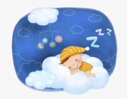 手绘婴儿爬行在云朵上睡觉的宝宝高清图片