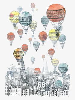 城市热气球主题插画素材