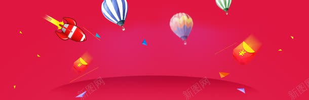 淘宝秋日疯狂惠背景jpg设计背景_新图网 https://ixintu.com 氢气球 火箭 红色背景
