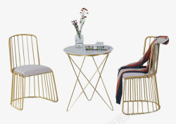 圆形咖啡桌椅北欧金色室外桌椅高清图片