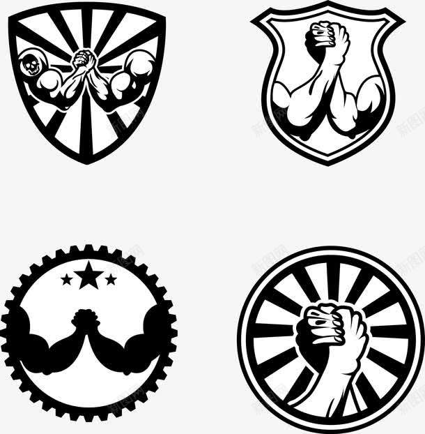 盾牌logo图标png_新图网 https://ixintu.com 健身房Logo 光芒 决斗 手臂 星星 比较 运动 黑色