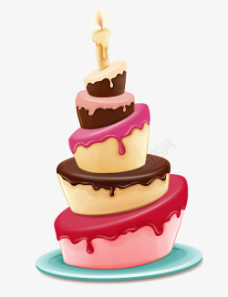 庆生生日手绘卡通彩色多层蛋糕高清图片