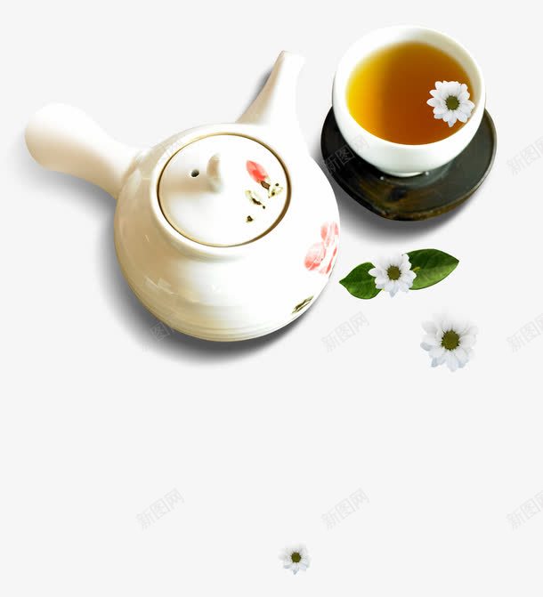 白菊花茶psd免抠素材_新图网 https://ixintu.com 暖饮 泡茶 淡雅 白色花朵 白花 白菊花 花茶 茶 茶具 茶壶 茶文化 茶杯 茶水茶碗 茶道 菊花图案