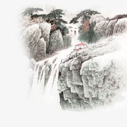 瀑布松树仙鹤瀑布高清图片