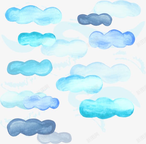 手绘水彩云朵png免抠素材_新图网 https://ixintu.com 云彩 云朵 天空 矢量免费图片素材 蓝色