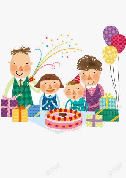 过生日的一家人png免抠素材_新图网 https://ixintu.com 一家人 卡通 气球 生日 礼物