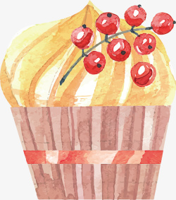 手绘浆果手绘水彩纸杯浆果蛋糕高清图片