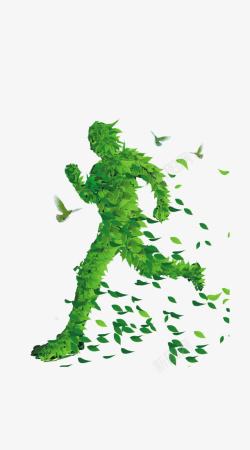 医疗健康主题效果元素绿人奔跑高清图片