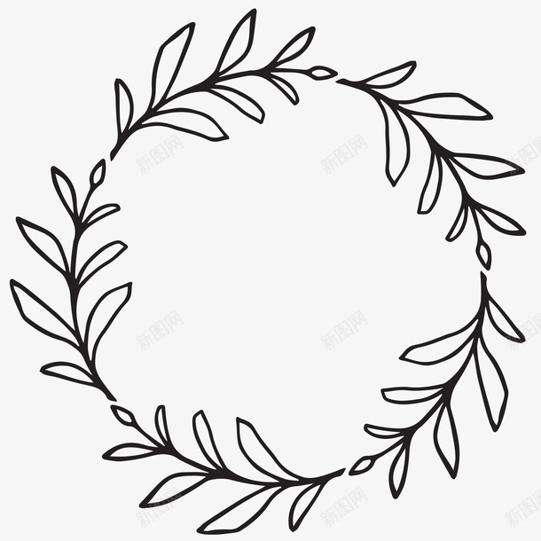 线条树叶花环图标png_新图网 https://ixintu.com 叶子 圆形的 手绘 灰色的 简图 线条 花环