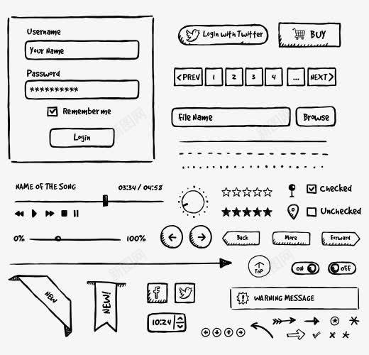 手绘UI工具包png免抠素材_新图网 https://ixintu.com UI 弹出框 手绘 按钮 进度条