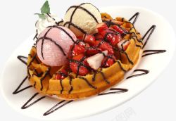 草莓味巧克力水果冰淇淋松饼高清图片