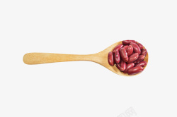食物俯视装着红豆的木汤勺实物高清图片