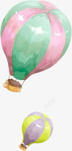 手绘彩色条纹水彩热气球装饰素材
